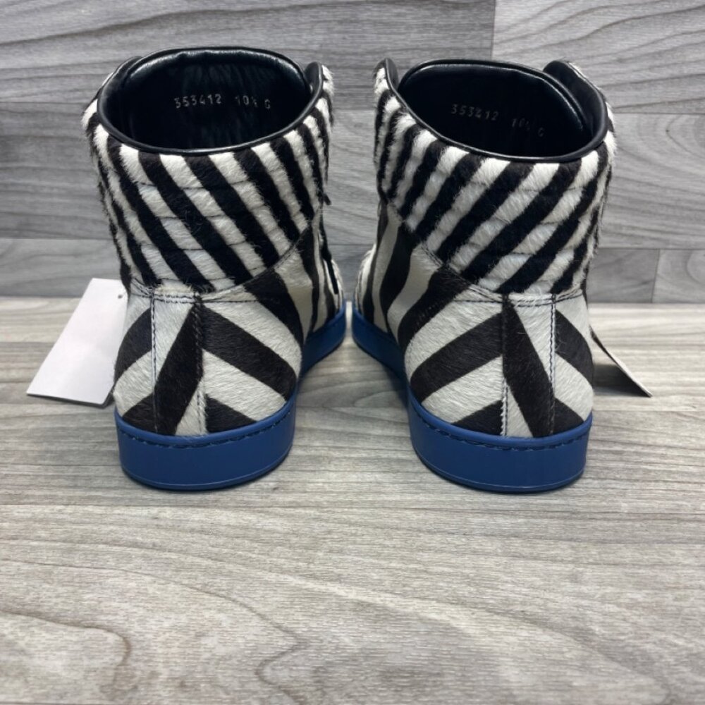 Gucci Men’s Zebra Calf Hair High-Top Sneakers Sz 10.5 – Style 353412 – w/ Box - Picture 6 of 11